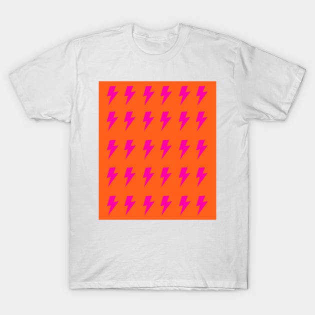 Hot Pink Lightning Pattern on Orange T-Shirt by OneThreeSix